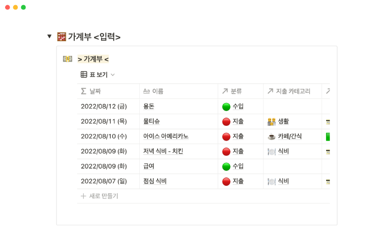 노션 가계부 템플릿